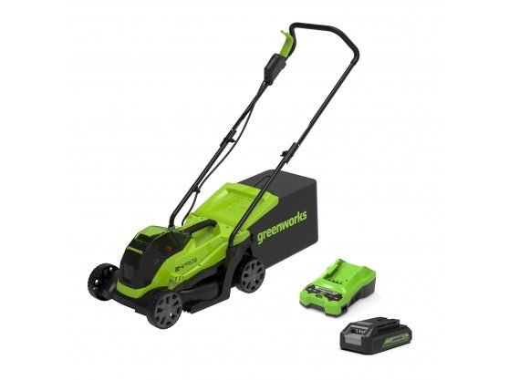 Greenworks 24V 33cm Lawnmower with 2Ah Battery and 2Ah Charger - Risborough Garden Machinery