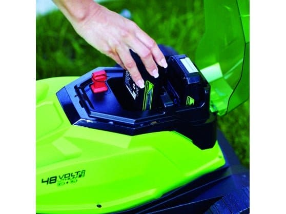 Greenworks 48V (2 x 24V) 36cm Cordless Lawnmower with Two 24V 2Ah Batteries & 2Ah Twin Charger - Risborough Garden Machinery