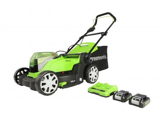 Greenworks 48V (2 x 24V) 41cm Lawnmower with Two 24V 2Ah Batteries & 2Ah Twin Charger - Risborough Garden Machinery