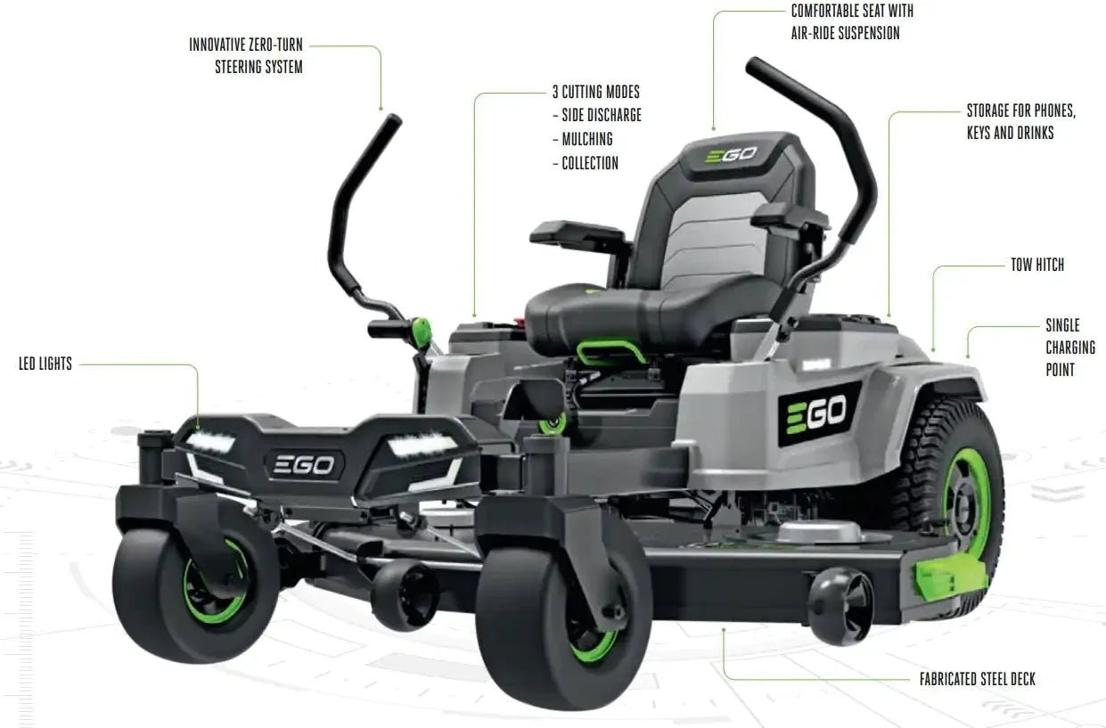 EGO ZT5201EL Z6 Zero-Turn Ride On Lawnmower 132cm (Side discharge, Mulching plug); Lap Bar (Bare Tool) - Risborough Garden Machinery
