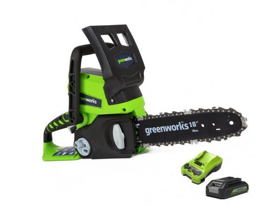 Greenworks 24V 25cm (10”) Cordless Chainsaw with 2Ah Battery & Universal Charger - Risborough Garden Machinery
