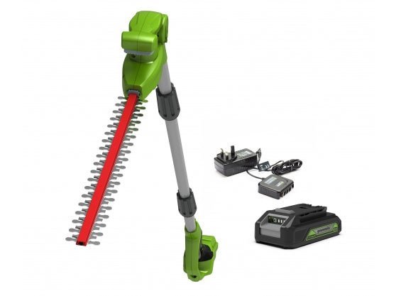 Greenworks 24V 51cm (20”) Long Reach Cordless Hedgetrimmer with 2Ah Battery and Standard Charger - Risborough Garden Machinery
