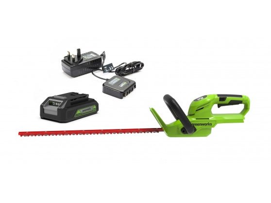 Greenworks 24V 56cm (22”) Hedgetrimmer with 2Ah Battery & Standard Charger - Risborough Garden Machinery