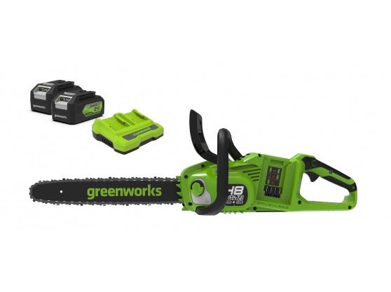 Greenworks 48V (2 x 24V) Brushless Chainsaw with 2 x 4Ah Battery & Charger - Risborough Garden Machinery