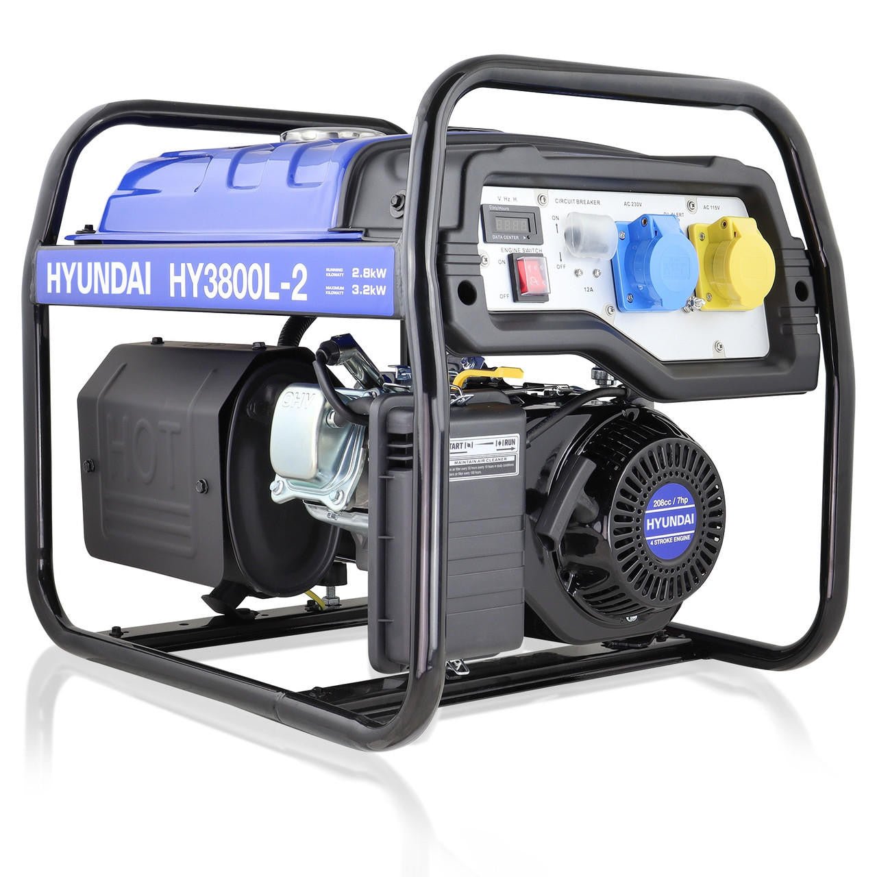 Hyundai 3.2kW / 4kVA* Petrol Site Open Generator with Recoil Start & Wheel Kit | HY3800L - 2 - Risborough Garden Machinery