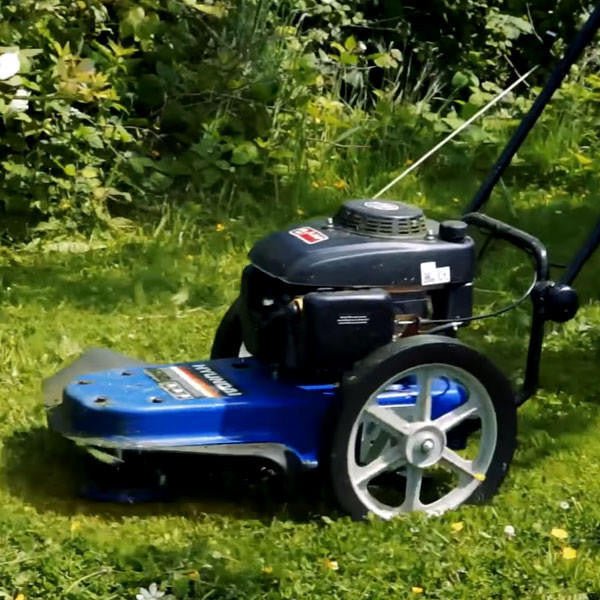 Hyundai 5.5hp Petrol Push Field Grass Trimmer 14'' 56cm Cutting Width, Large 35cm Wheels | HYFT56 - Risborough Garden Machinery