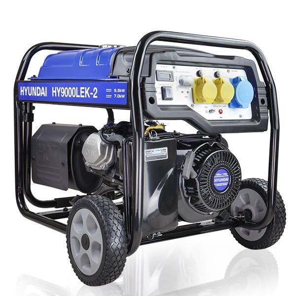 Hyundai 7kW / 8.75kVA* Petrol Open Frame Site Generator with Electric Start & Wheel Kit | HY9000LEK - 2 - Risborough Garden Machinery